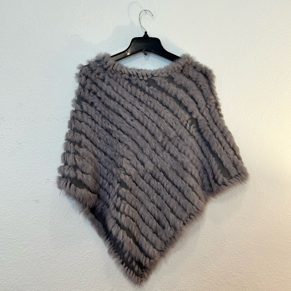 Tourance Gray Sheared Rabbit Fur Poncho Cape